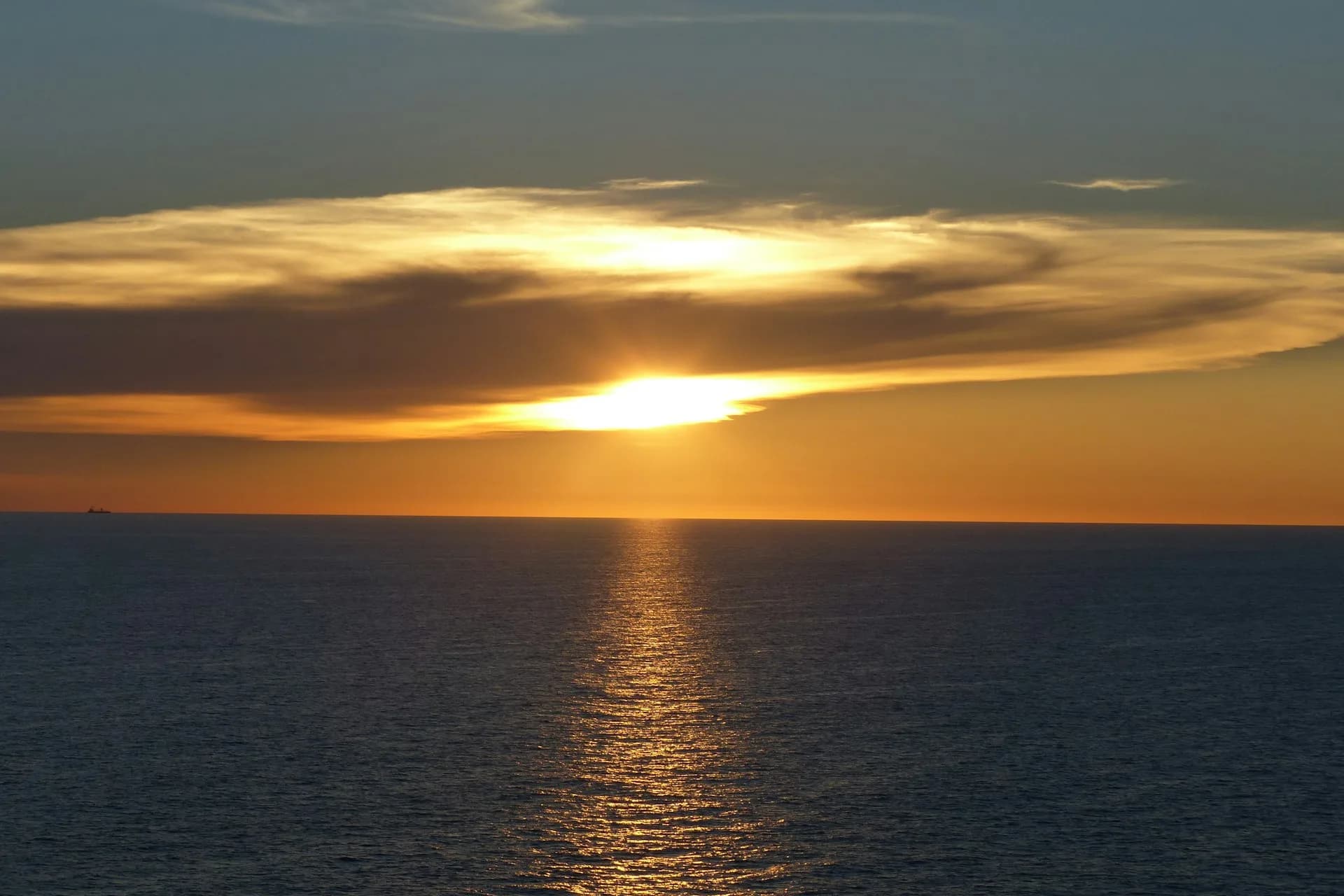 A distant view of the calm, open sea
